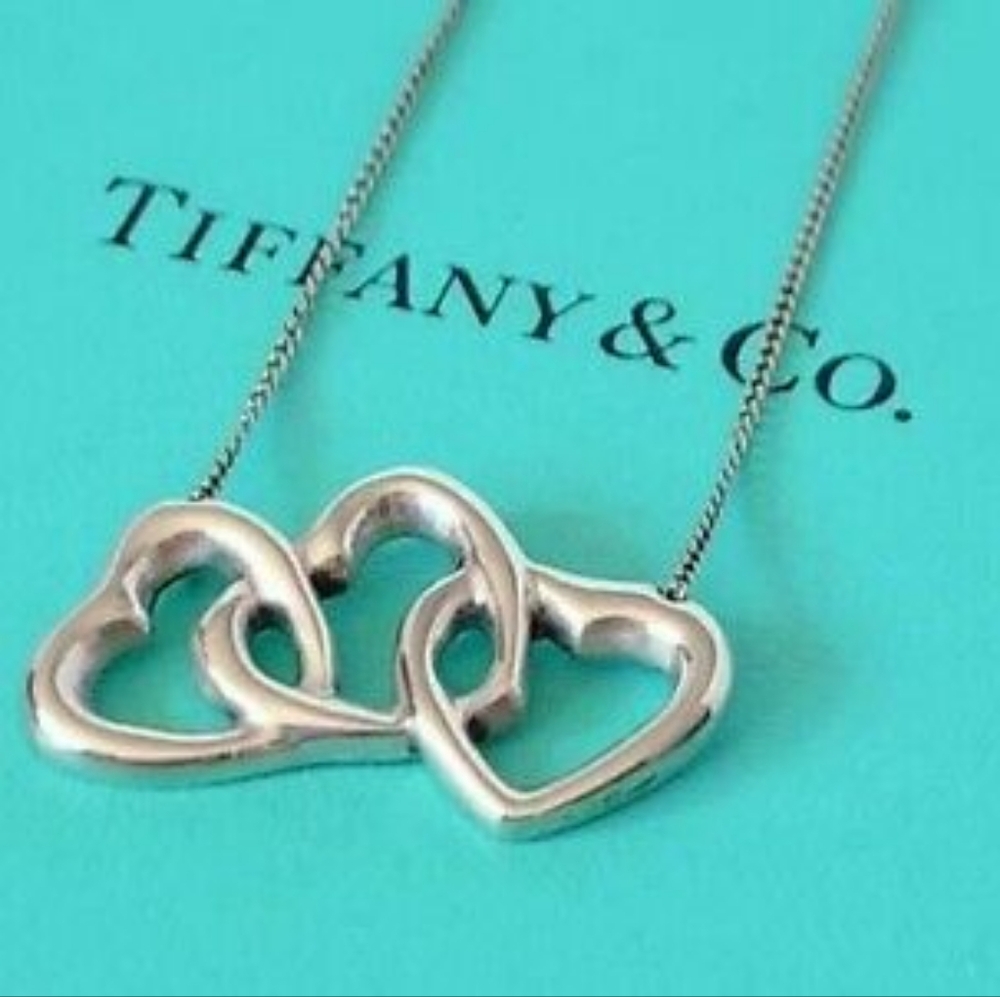 Authentic Tiffany & Co Triple Heart Necklace Sterling Silver Chain